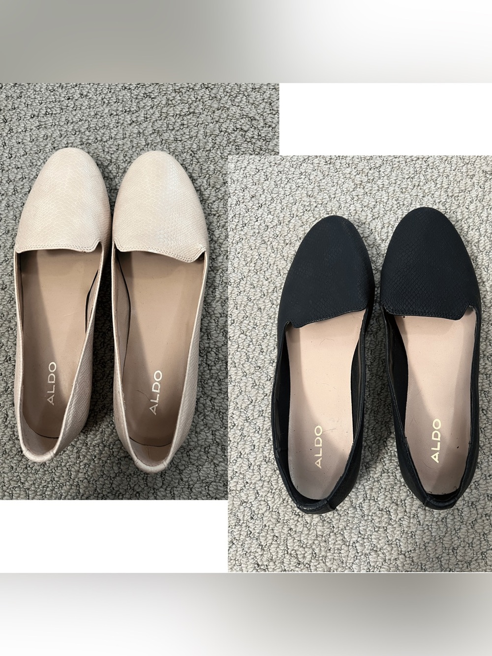 ALDO Women’s Loafer Flats Bundle Black + Cream Textured Slip On Shoes Size 8